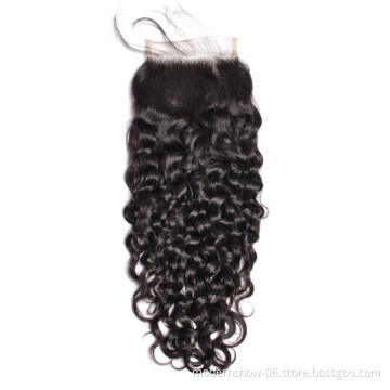 Wholesale price brazilian virgin human hair water wave lace closure, free part middle part three part human lace closure